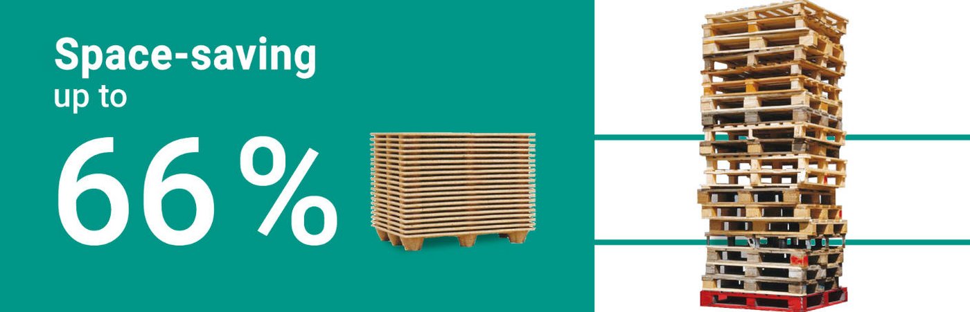Comparison of INKA pallets and wooden pallets – space savings of up to 66%